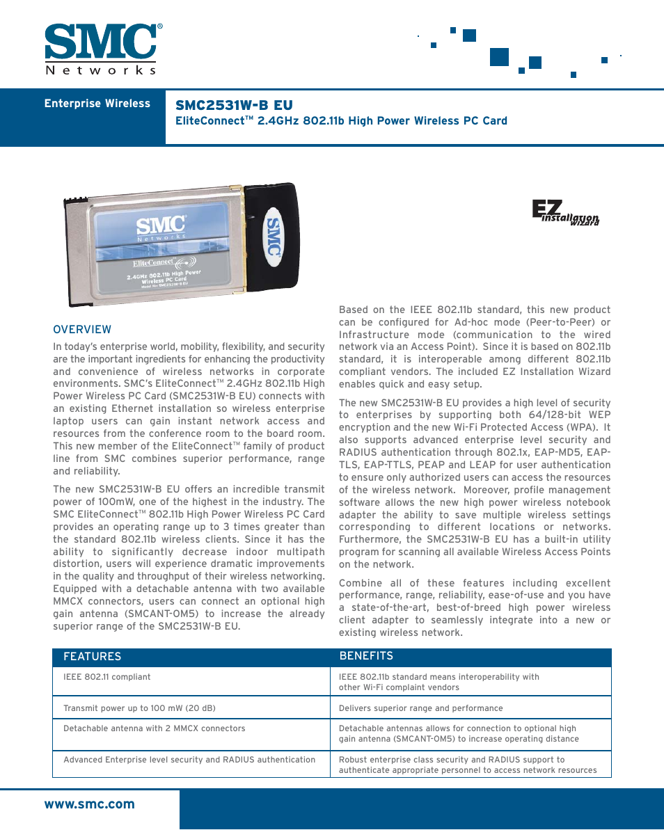 SMC Networks EliteConnect SMC2531W-B EU User Manual | 2 pages