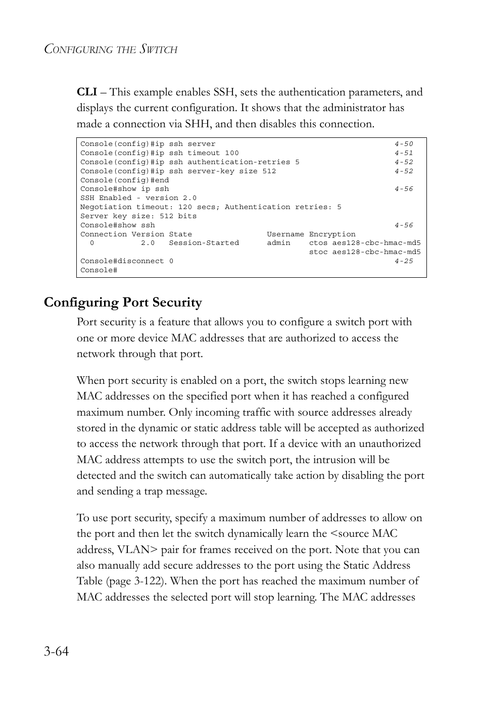 Configuring port security, Configuring port security -64 | SMC Networks TigerSwitch User Manual | Page 114 / 518