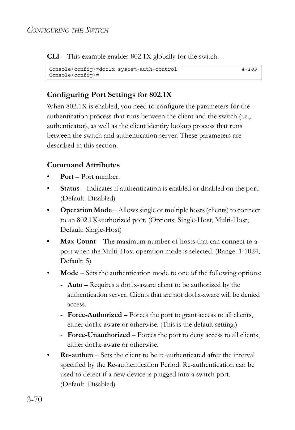 Configuring port settings for 802.1x, Configuring port settings for 802.1x -70 | SMC Networks TigerSwitch User Manual | Page 120 / 518