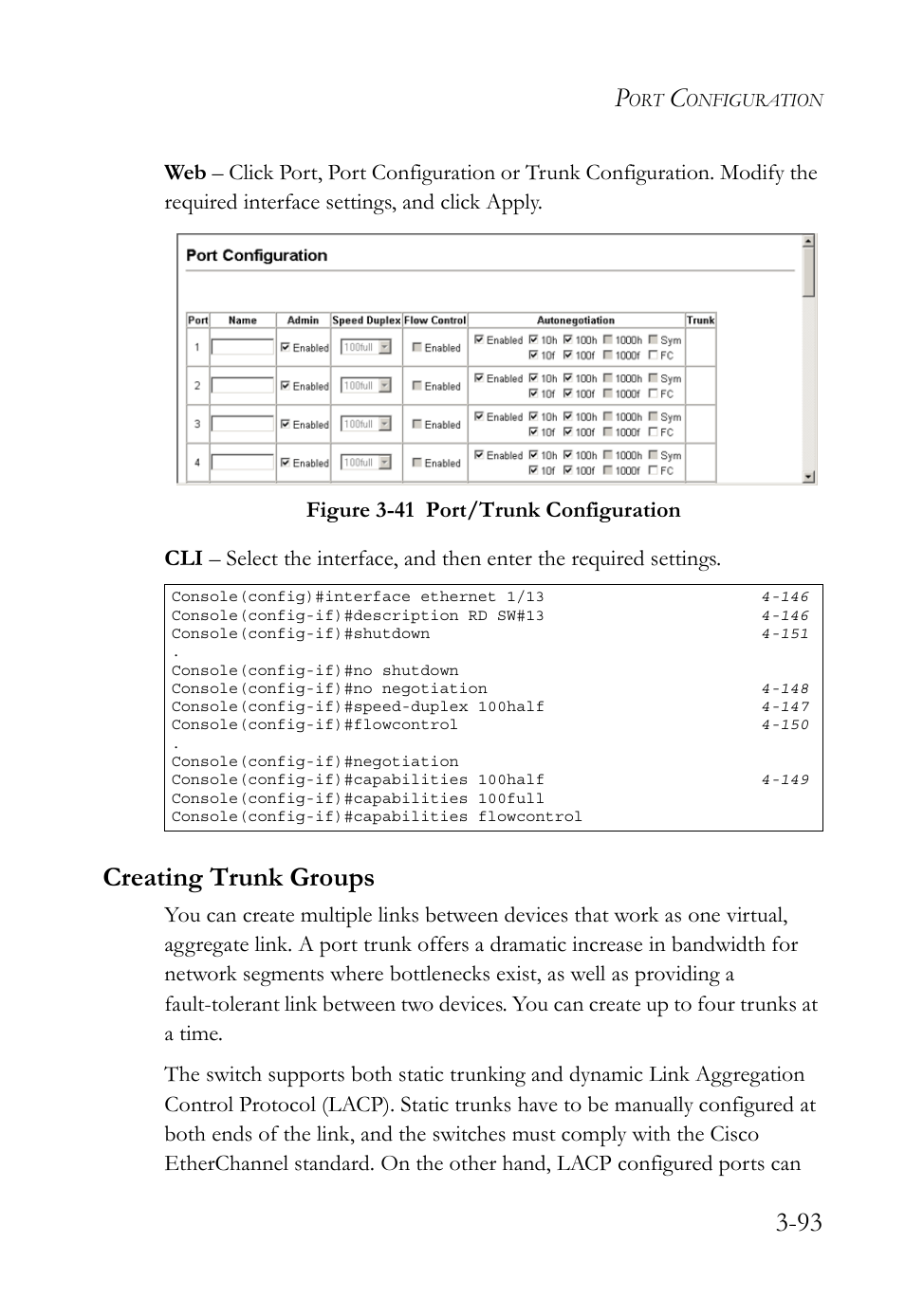 Creating trunk groups, Creating trunk groups -93, Figure 3-41 port/trunk configuration -93 | SMC Networks TigerSwitch User Manual | Page 143 / 518