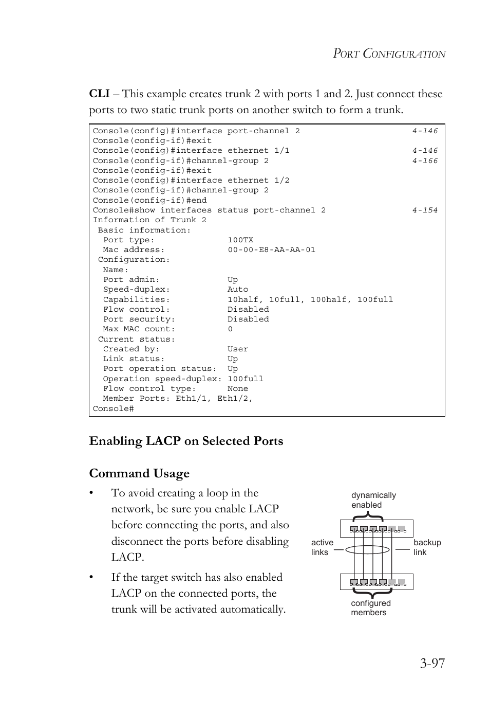 Enabling lacp on selected ports, Enabling lacp on selected ports -97 | SMC Networks TigerSwitch User Manual | Page 147 / 518
