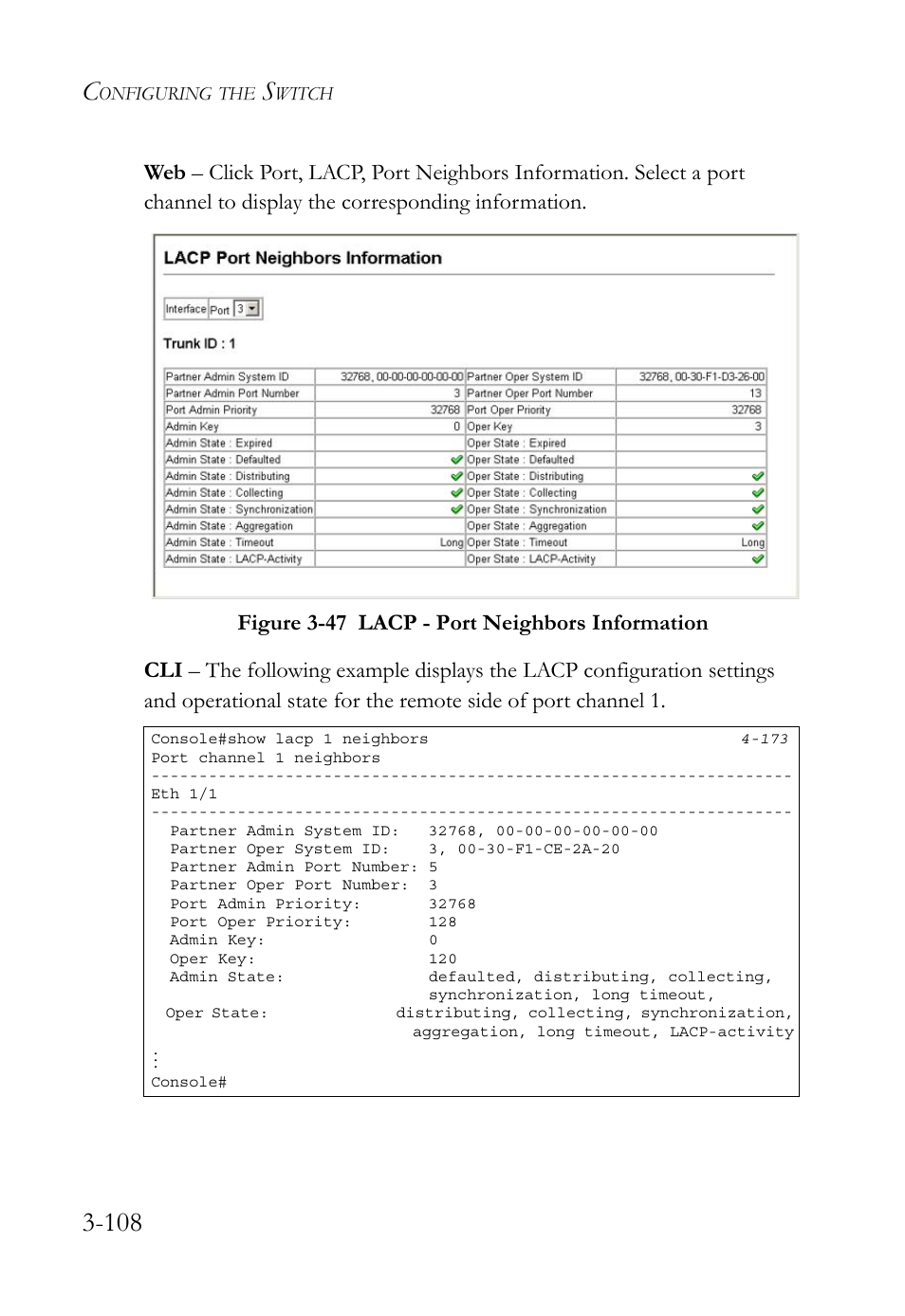 Figure 3-47 lacp - port neighbors information -108 | SMC Networks TigerSwitch User Manual | Page 158 / 518