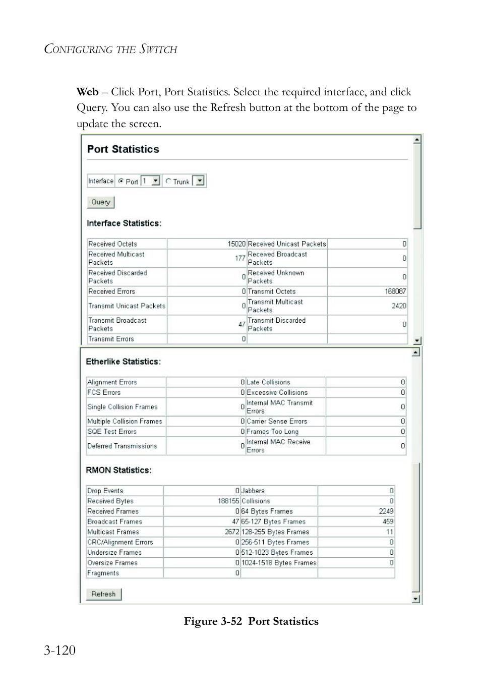 Figure 3-52 port statistics -120 | SMC Networks TigerSwitch User Manual | Page 170 / 518