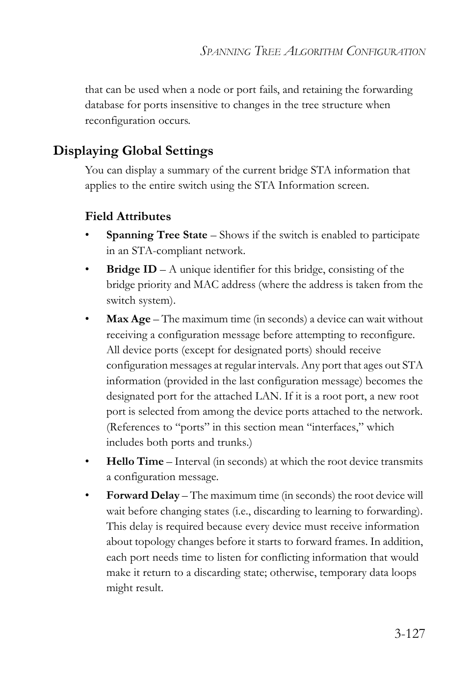 Displaying global settings, Displaying global settings -127 | SMC Networks TigerSwitch User Manual | Page 177 / 518