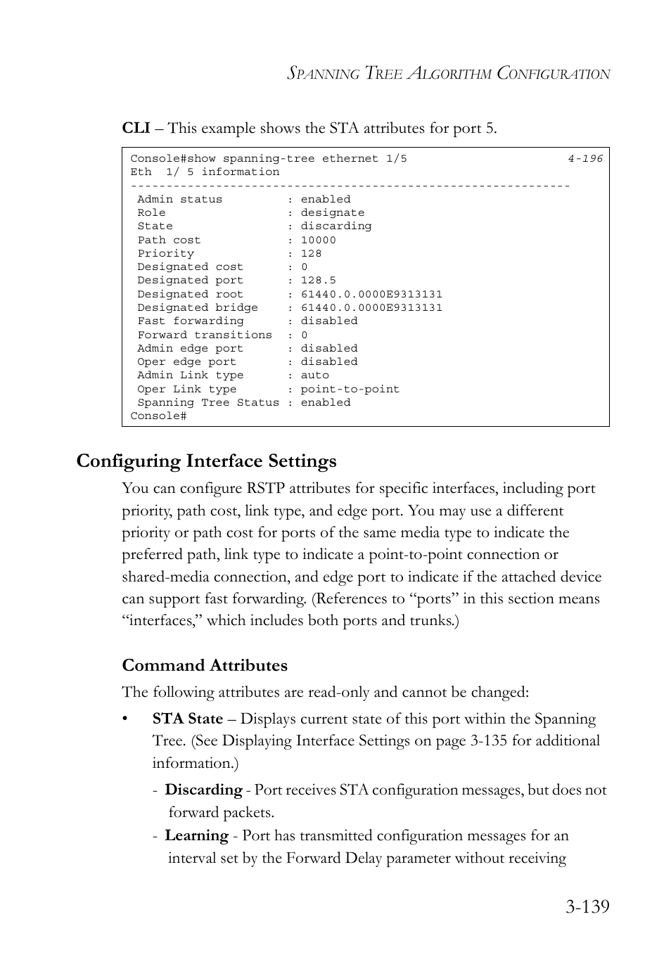 Configuring interface settings, Configuring interface settings -139 | SMC Networks TigerSwitch User Manual | Page 189 / 518