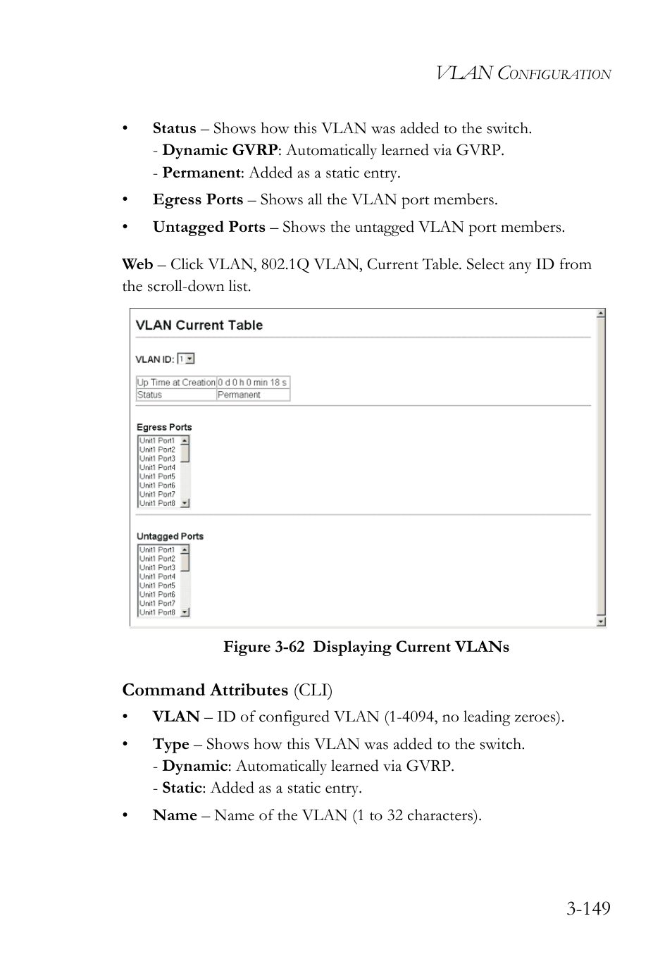 Figure 3-62 displaying current vlans -149, Vlan c | SMC Networks TigerSwitch User Manual | Page 199 / 518