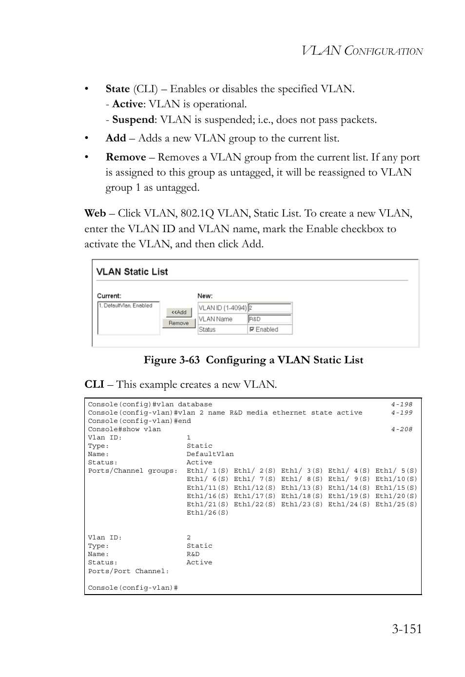 Figure 3-63 configuring a vlan static list -151, Vlan c | SMC Networks TigerSwitch User Manual | Page 201 / 518
