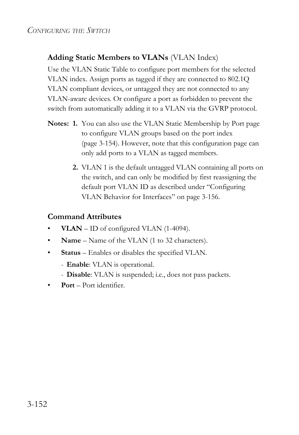 Adding static members to vlans (vlan index), Adding static members to vlans (vlan index) -152 | SMC Networks TigerSwitch User Manual | Page 202 / 518