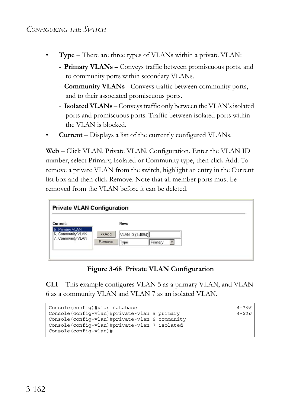 Figure 3-68 private vlan configuration -162 | SMC Networks TigerSwitch User Manual | Page 212 / 518