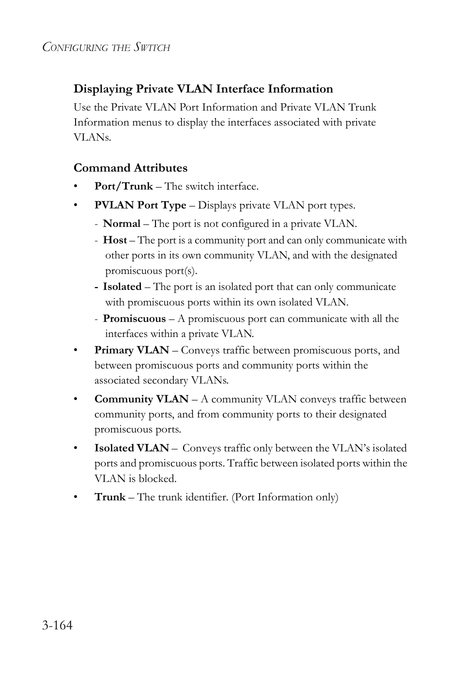 Displaying private vlan interface information, Displaying private vlan interface information -164 | SMC Networks TigerSwitch User Manual | Page 214 / 518