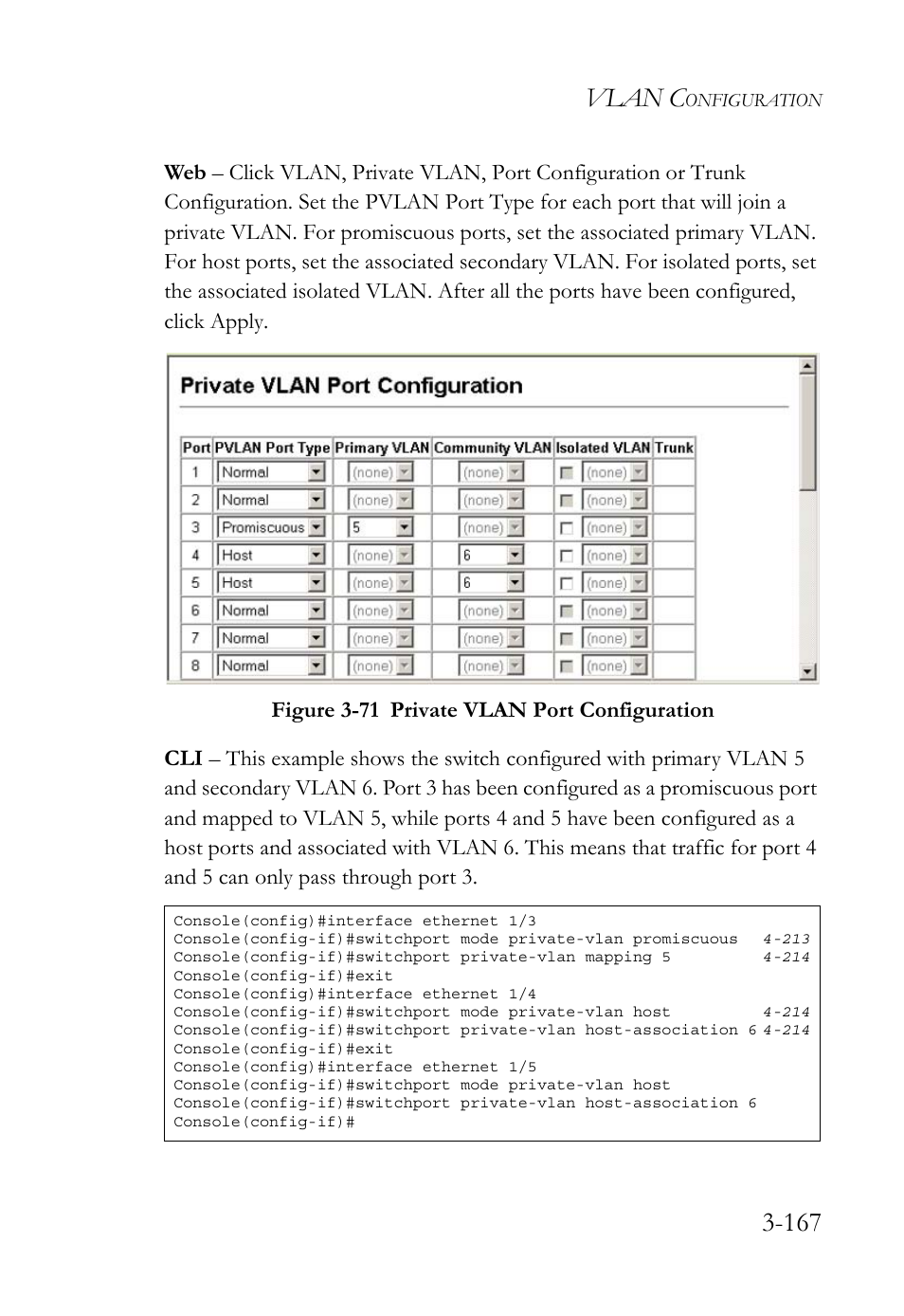 Figure 3-71 private vlan port configuration -167, Vlan c | SMC Networks TigerSwitch User Manual | Page 217 / 518