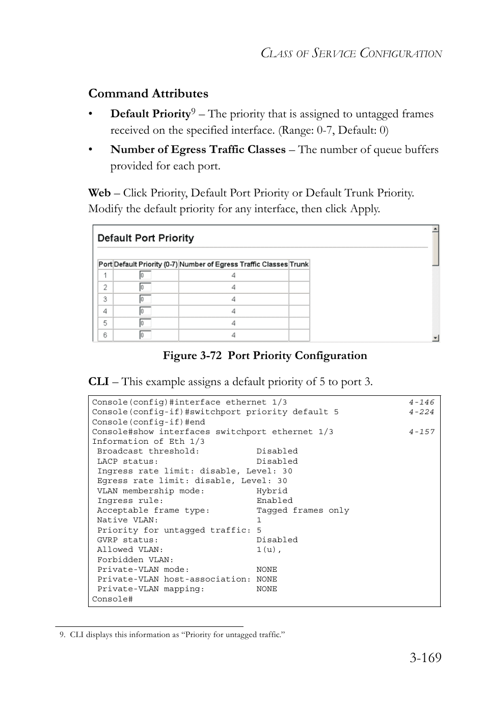 Figure 3-72 port priority configuration -169, Command attributes | SMC Networks TigerSwitch User Manual | Page 219 / 518