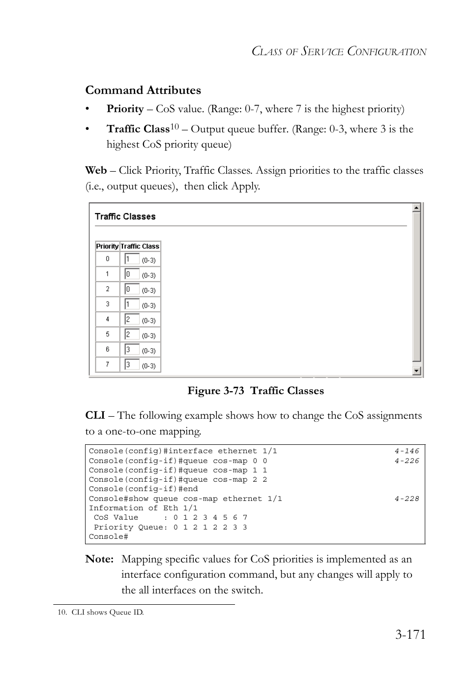 Figure 3-73 traffic classes -171, Command attributes | SMC Networks TigerSwitch User Manual | Page 221 / 518