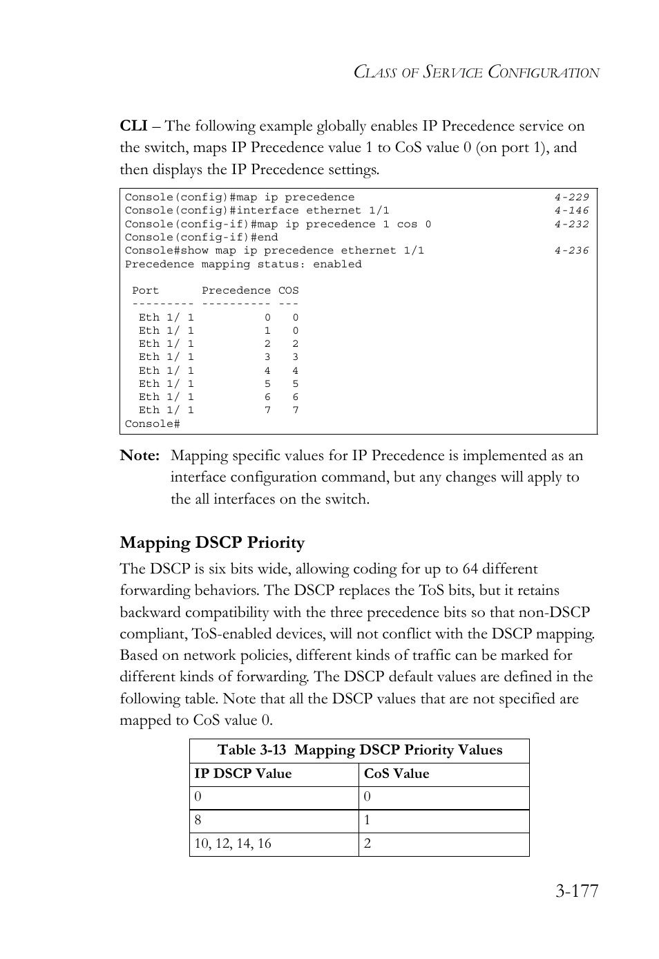 Mapping dscp priority, Mapping dscp priority -177, Table 3-13 mapping dscp priority values -177 | SMC Networks TigerSwitch User Manual | Page 227 / 518