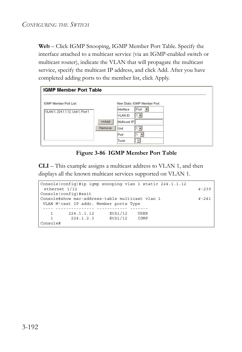 Figure 3-86 igmp member port table -192 | SMC Networks TigerSwitch User Manual | Page 242 / 518