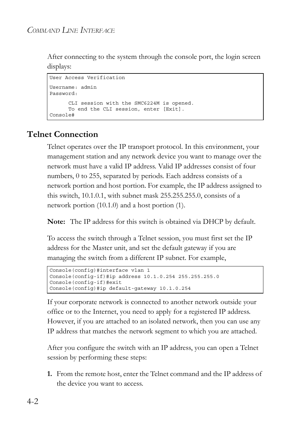 Telnet connection, Telnet connection -2 | SMC Networks TigerSwitch User Manual | Page 244 / 518