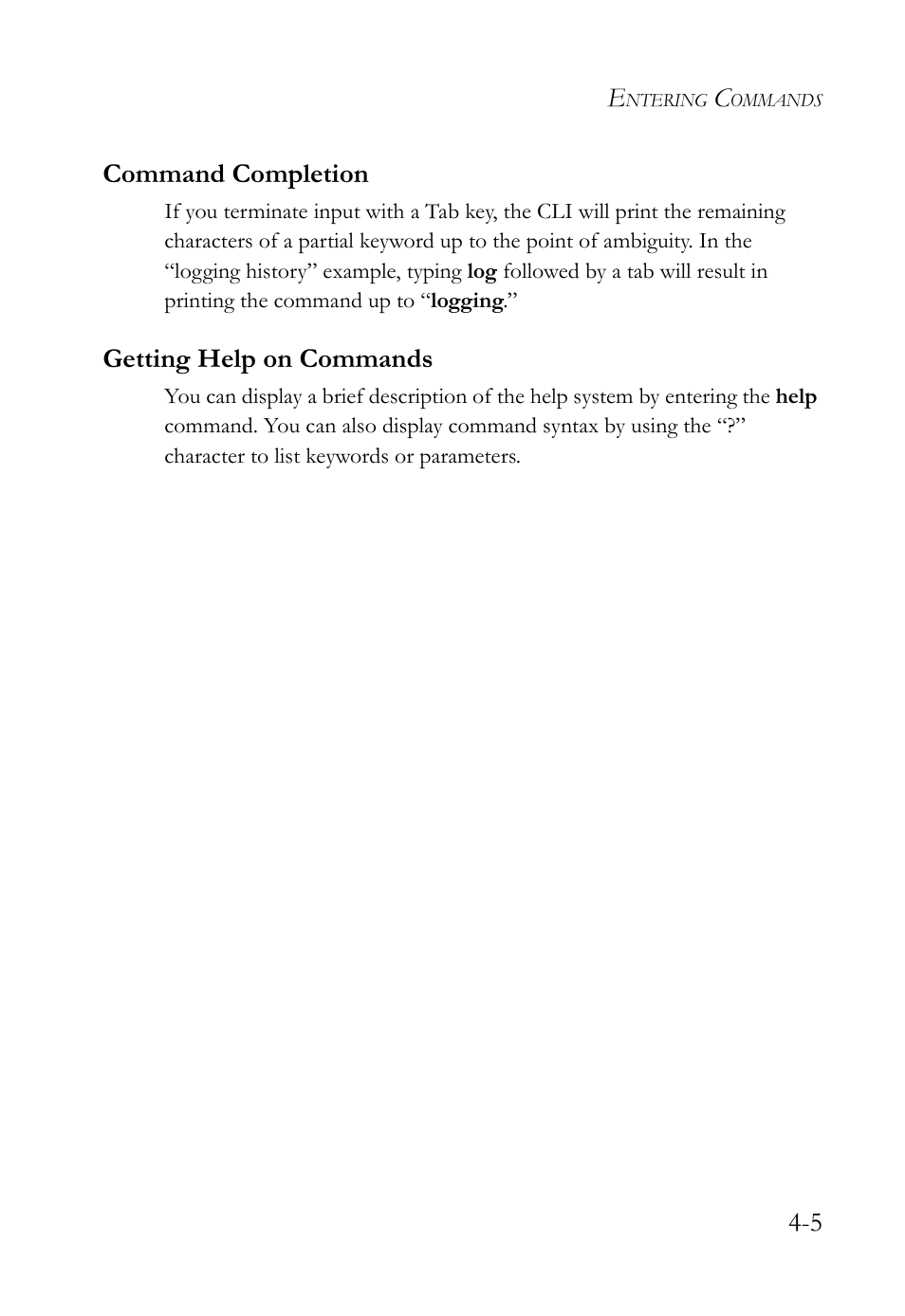 Command completion, Getting help on commands, Command completion -5 getting help on commands -5 | SMC Networks TigerSwitch User Manual | Page 247 / 518