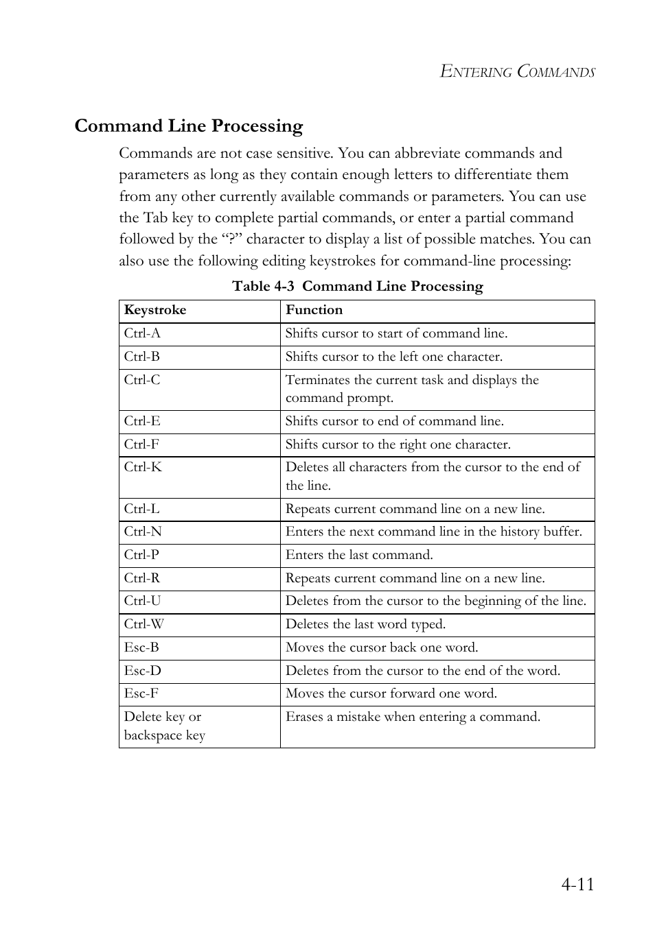 Command line processing, Command line processing -11, Table 4-3 | 11 command line processing | SMC Networks TigerSwitch User Manual | Page 253 / 518