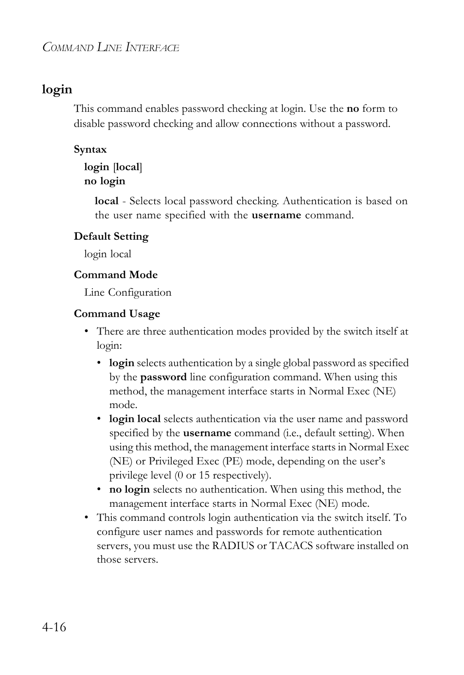 Login, Login -16, 16 login | SMC Networks TigerSwitch User Manual | Page 258 / 518