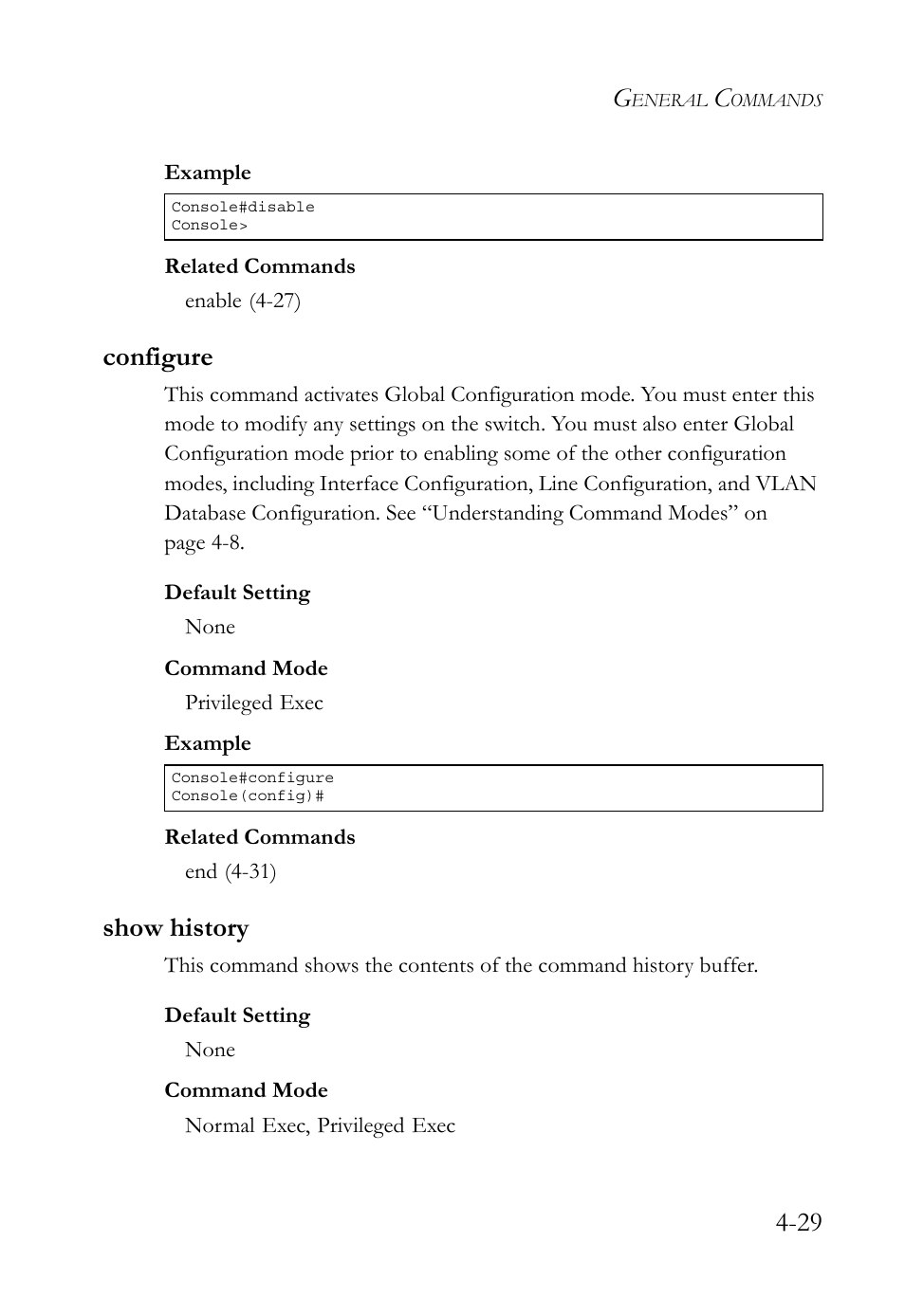 Configure, Show history, Configure -29 show history -29 | SMC Networks TigerSwitch User Manual | Page 271 / 518
