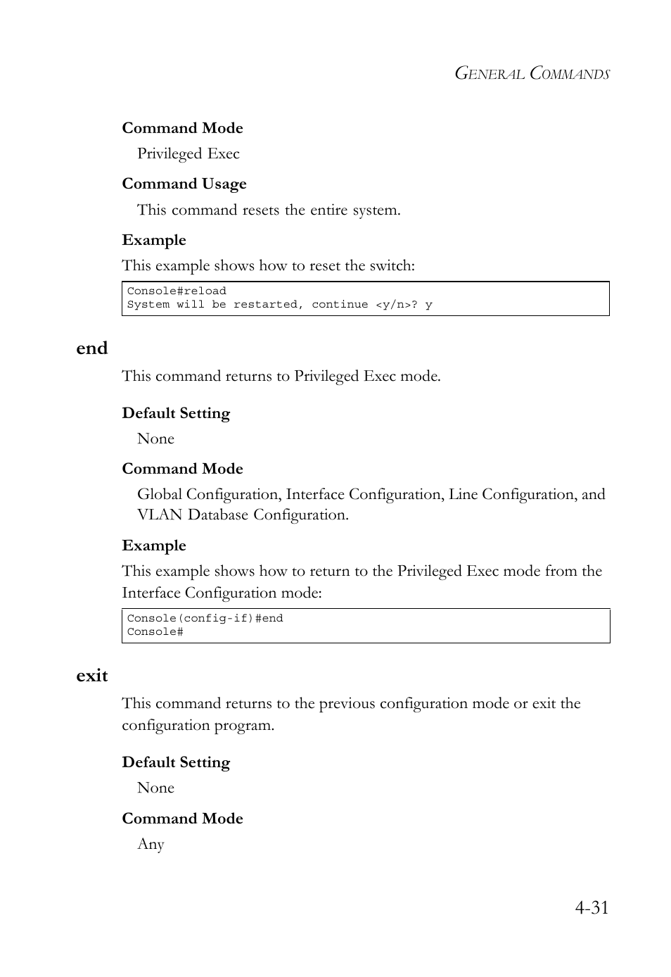 Exit, End -31 exit -31 | SMC Networks TigerSwitch User Manual | Page 273 / 518