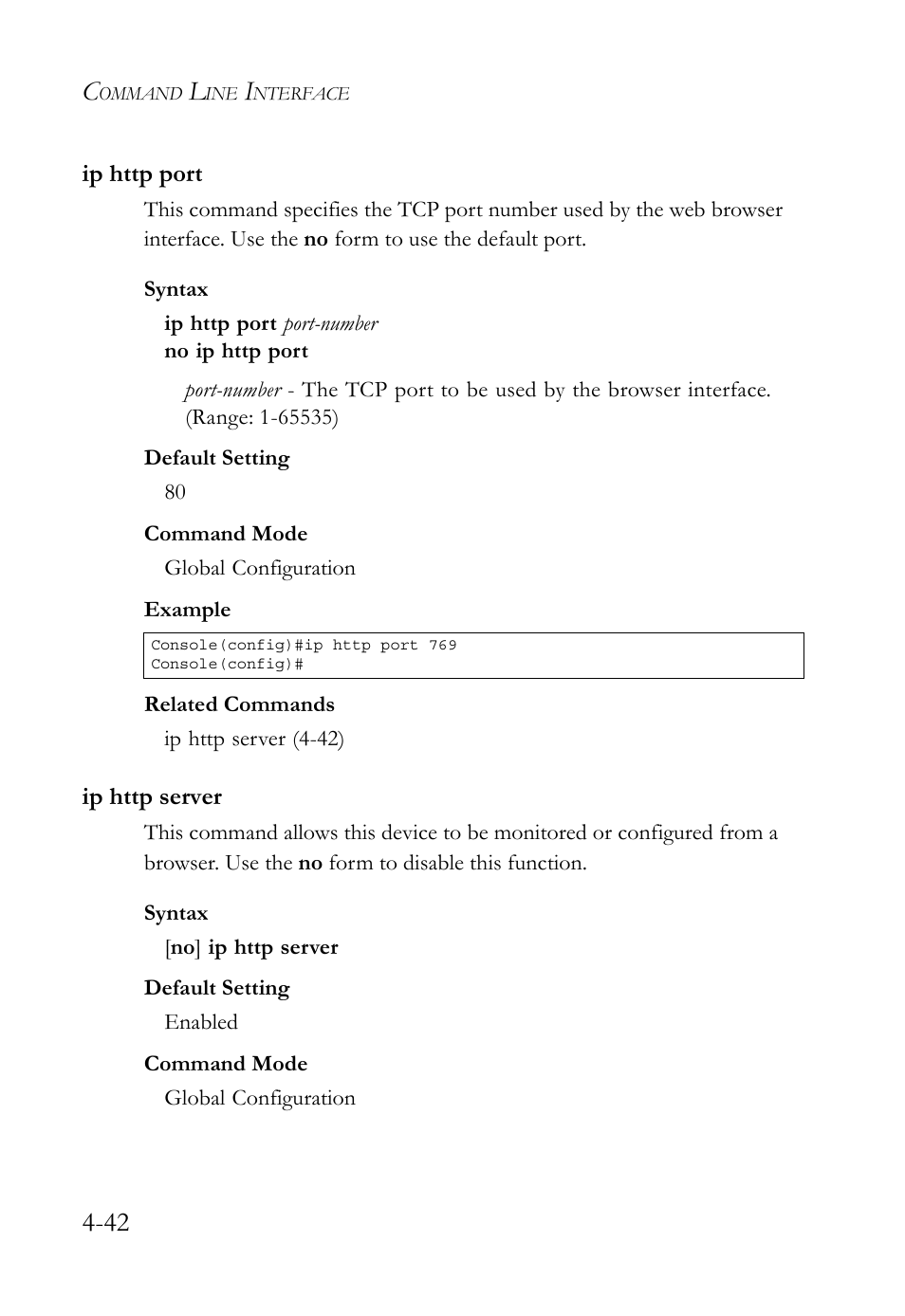 Ip http port, Ip http server, Ip http port -42 ip http server -42 | SMC Networks TigerSwitch User Manual | Page 284 / 518