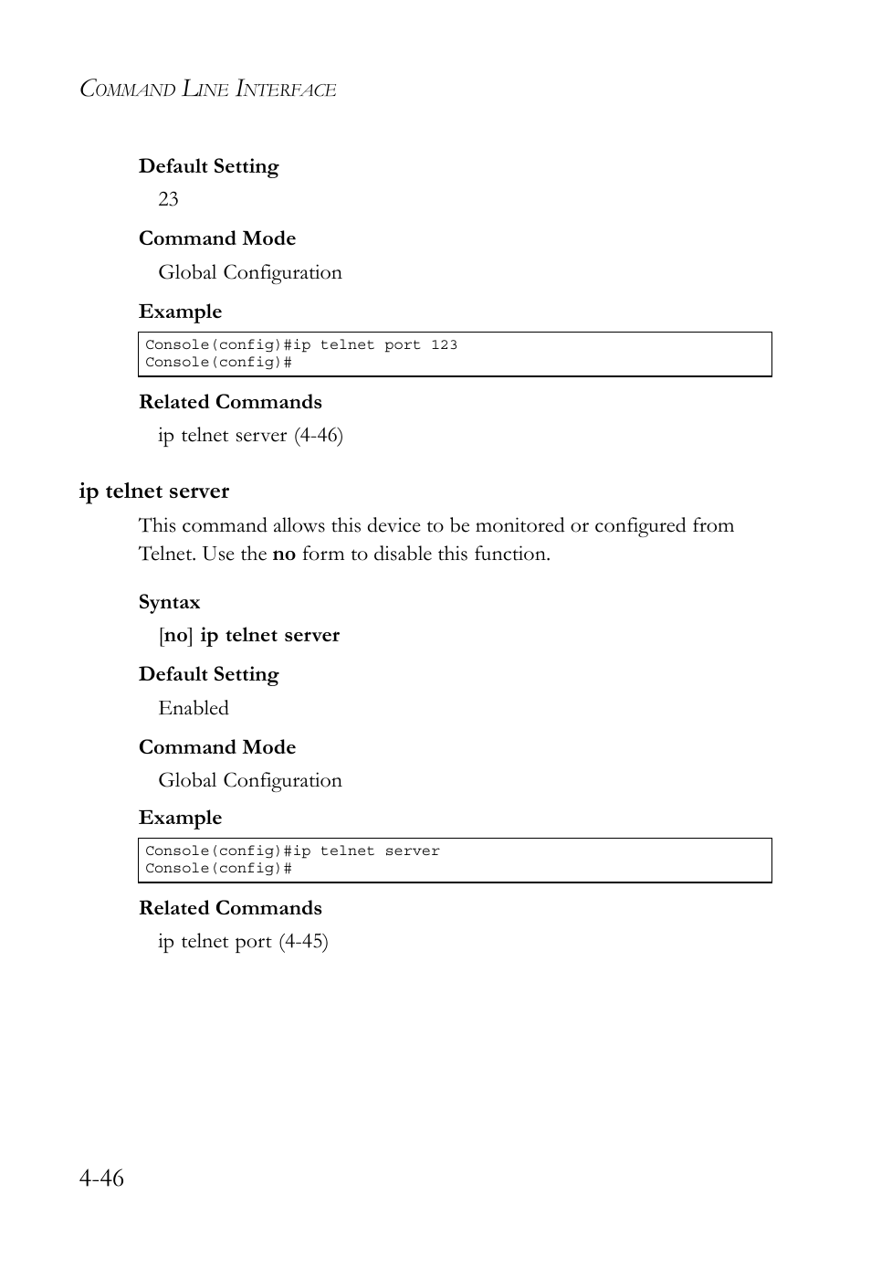 Ip telnet server, Ip telnet server -46 | SMC Networks TigerSwitch User Manual | Page 288 / 518