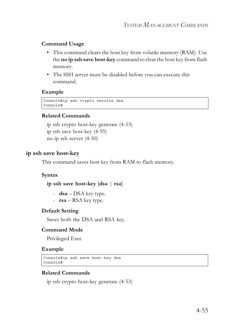 Ip ssh save host-key, Ip ssh save host-key -55 | SMC Networks TigerSwitch User Manual | Page 297 / 518