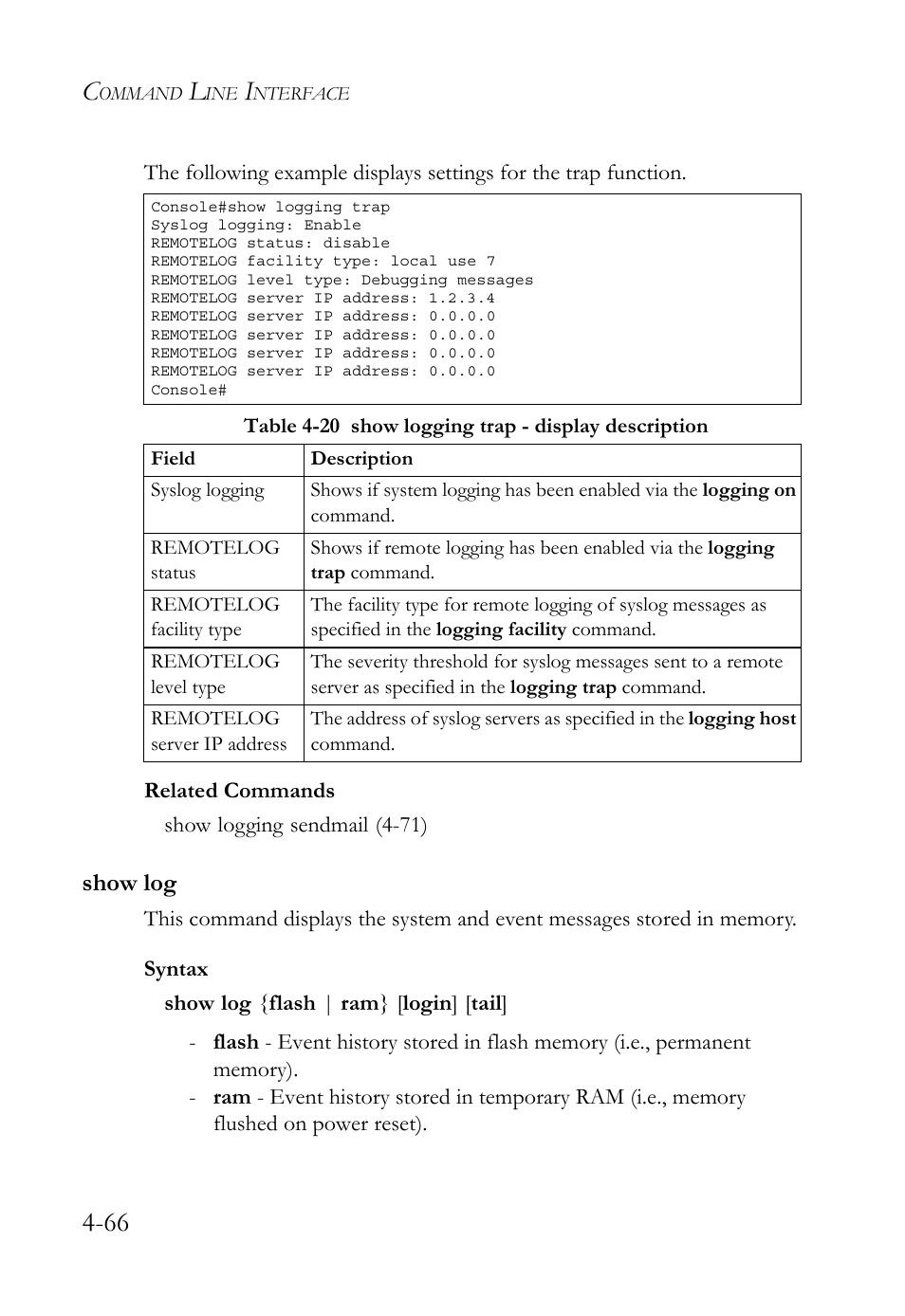 Show log, Show log -66 | SMC Networks TigerSwitch User Manual | Page 308 / 518