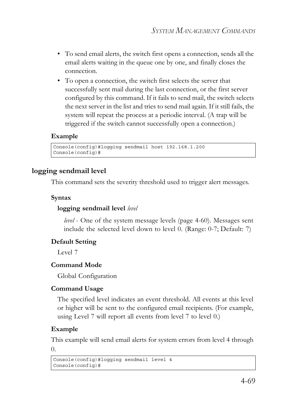 Logging sendmail level, Logging sendmail level -69 | SMC Networks TigerSwitch User Manual | Page 311 / 518