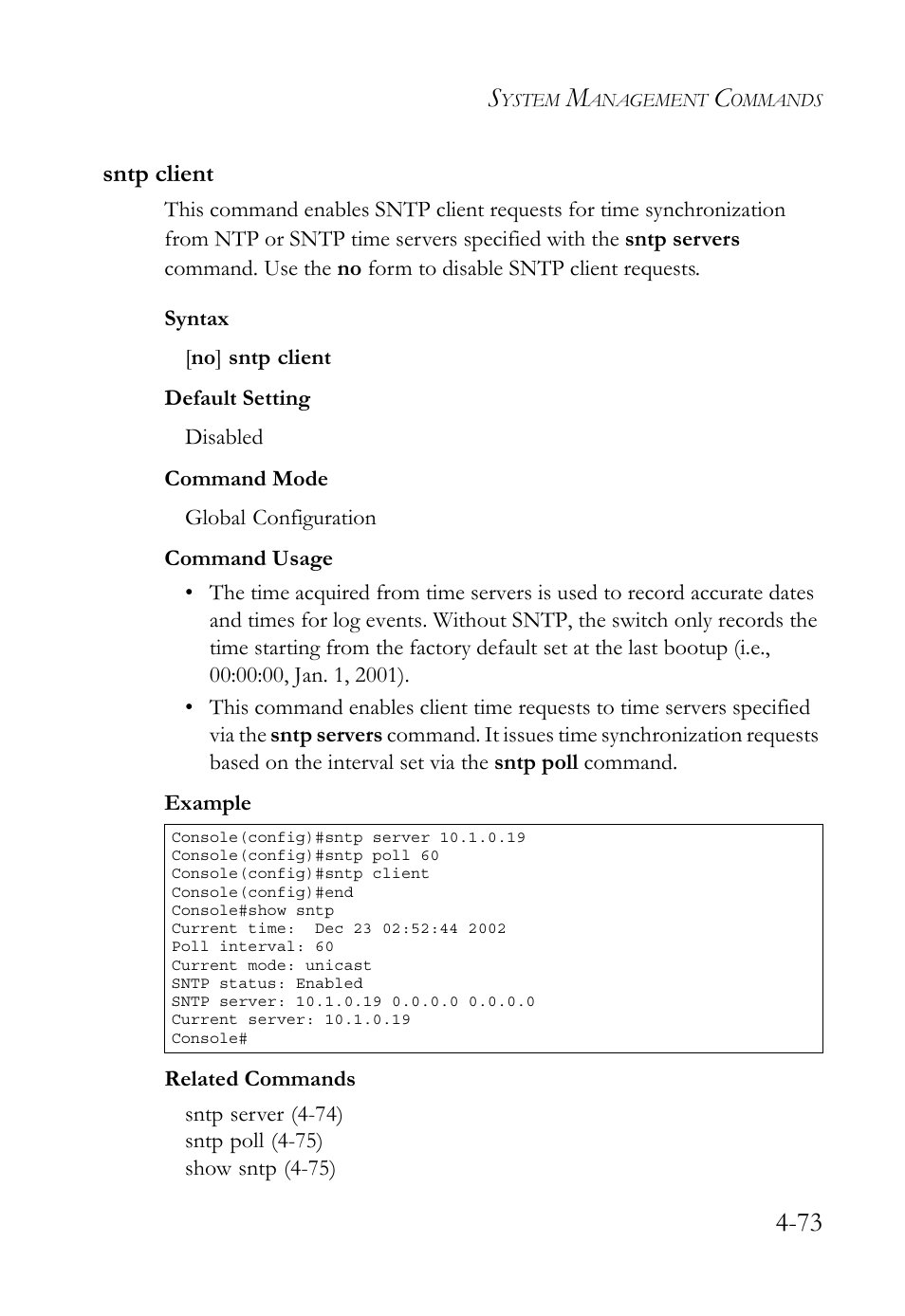 Sntp client, Sntp client -73 | SMC Networks TigerSwitch User Manual | Page 315 / 518