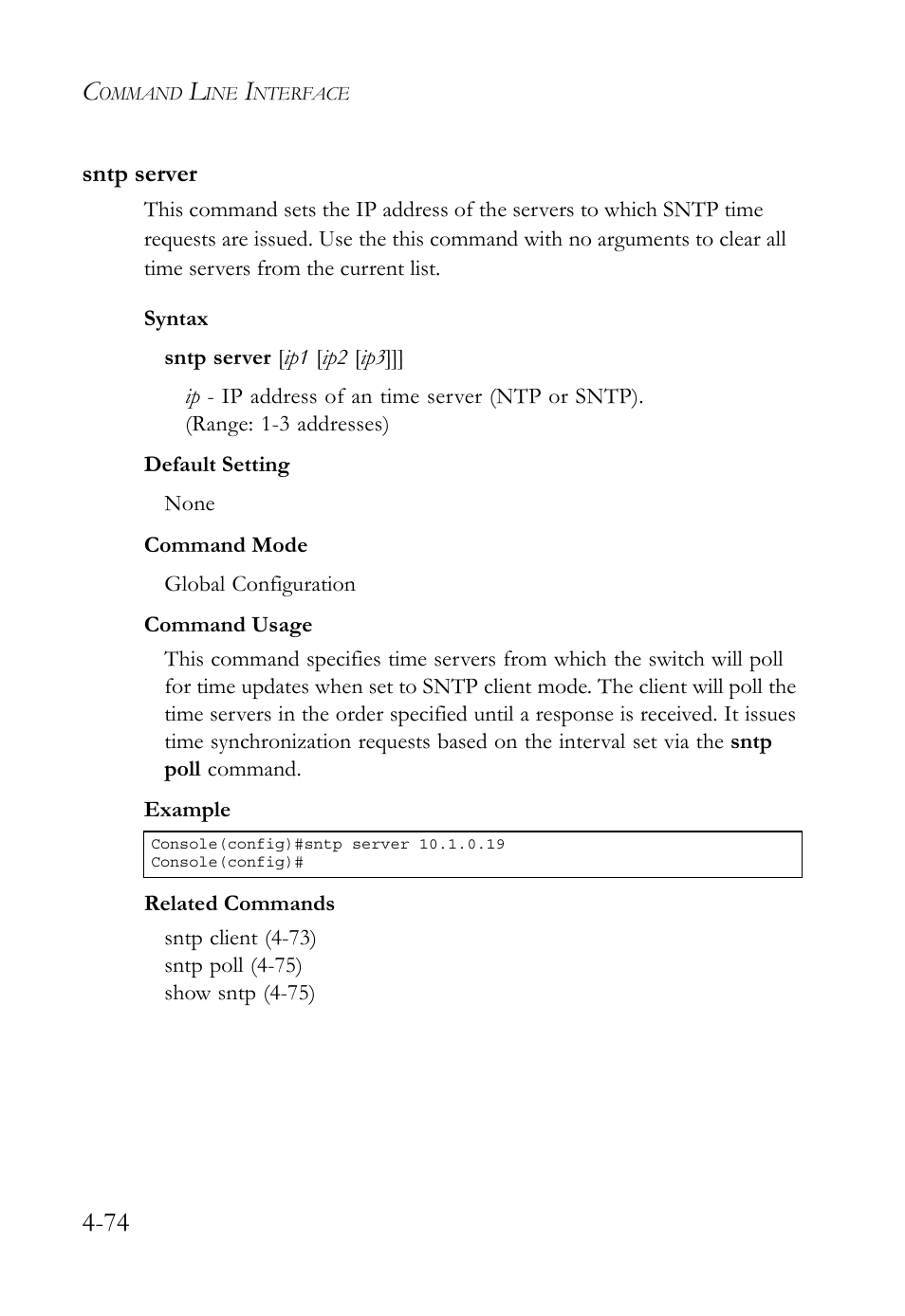 Sntp server, Sntp server -74 | SMC Networks TigerSwitch User Manual | Page 316 / 518