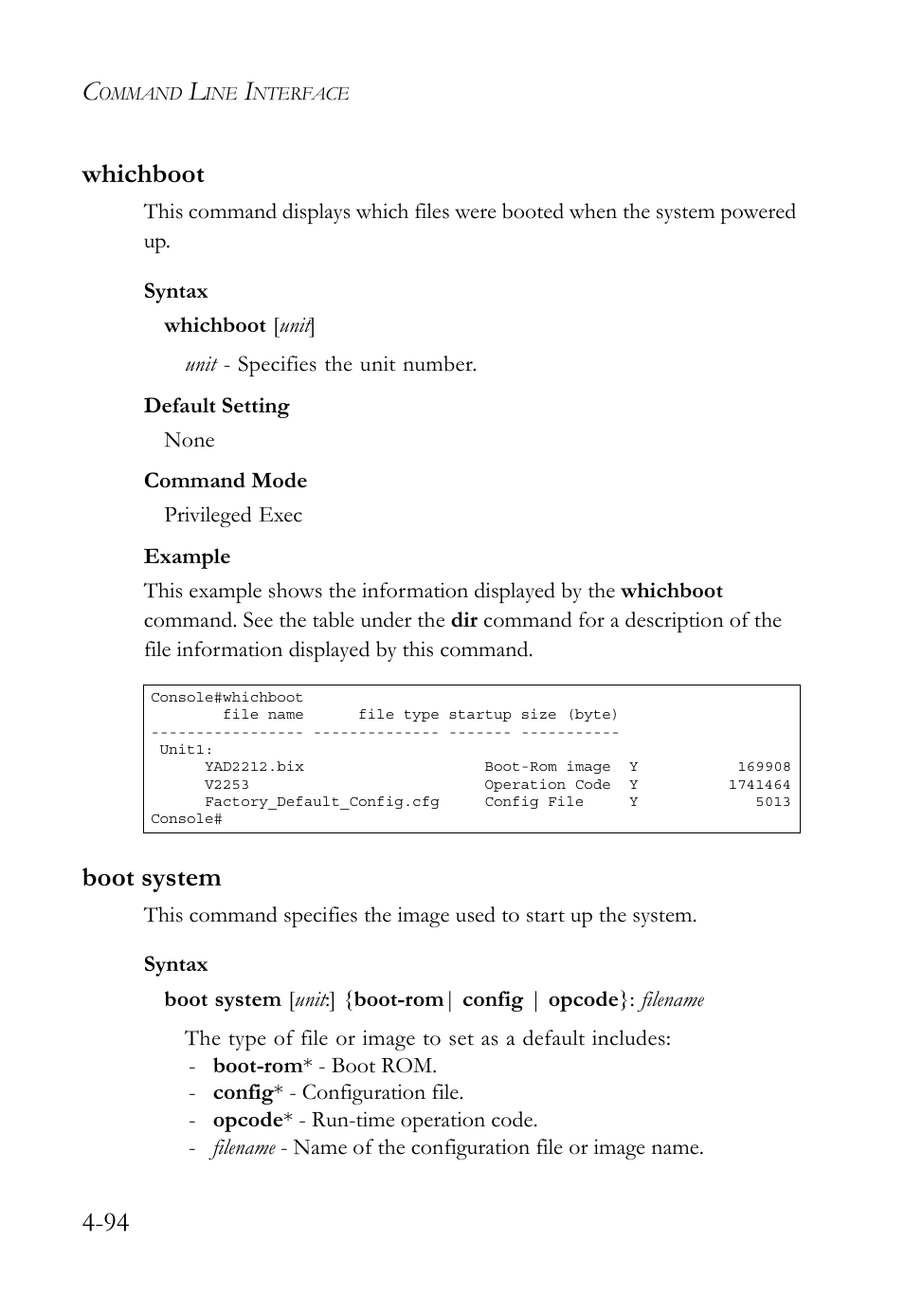 Whichboot, Boot system, Whichboot -94 boot system -94 | 94 whichboot | SMC Networks TigerSwitch User Manual | Page 336 / 518