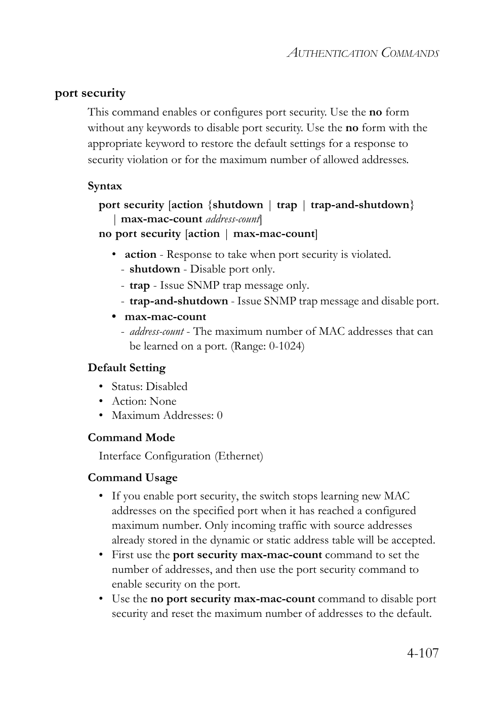 Port security, Port security -107 | SMC Networks TigerSwitch User Manual | Page 349 / 518