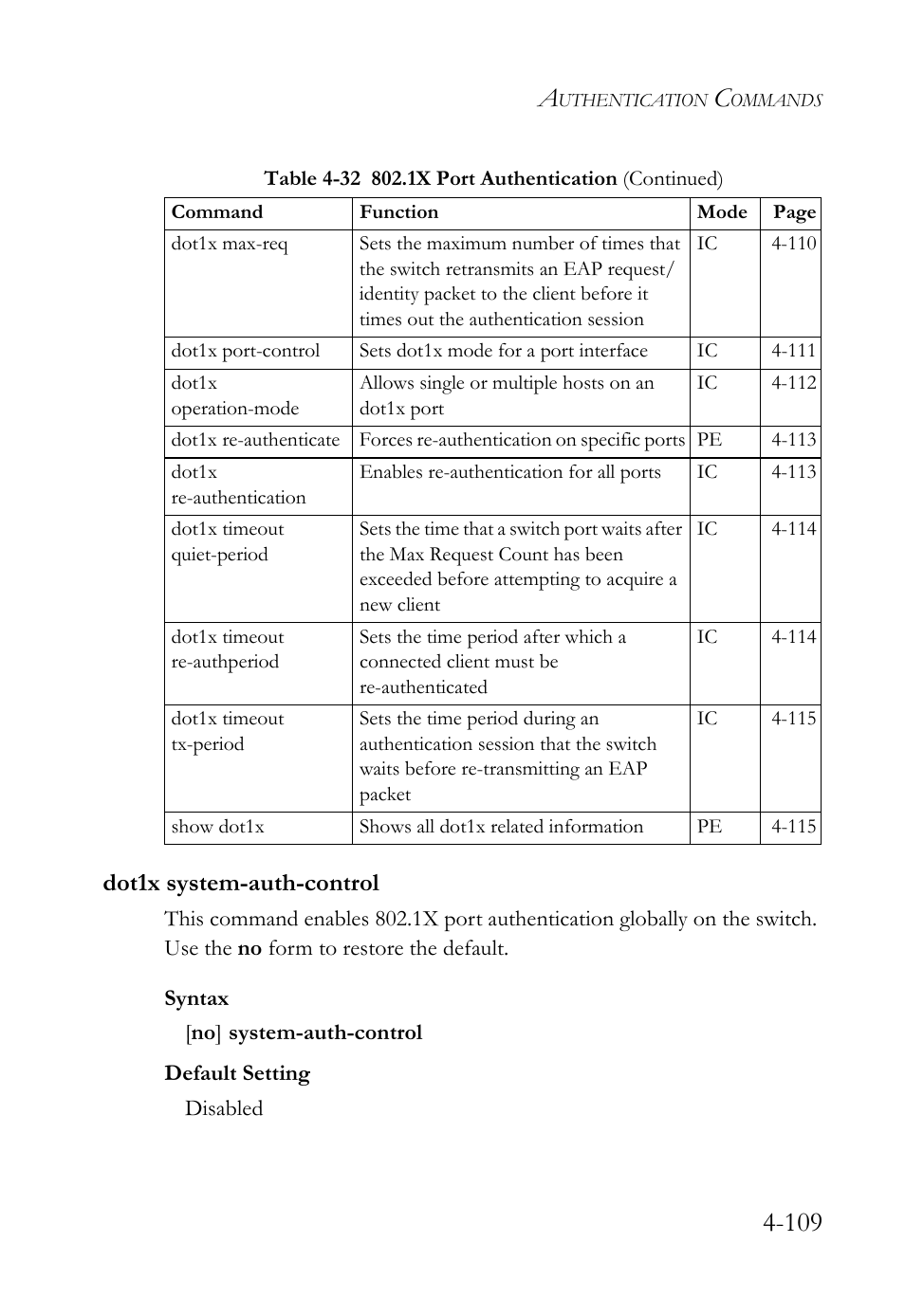 Dot1x system-auth-control, Dot1x system-auth-control -109 | SMC Networks TigerSwitch User Manual | Page 351 / 518