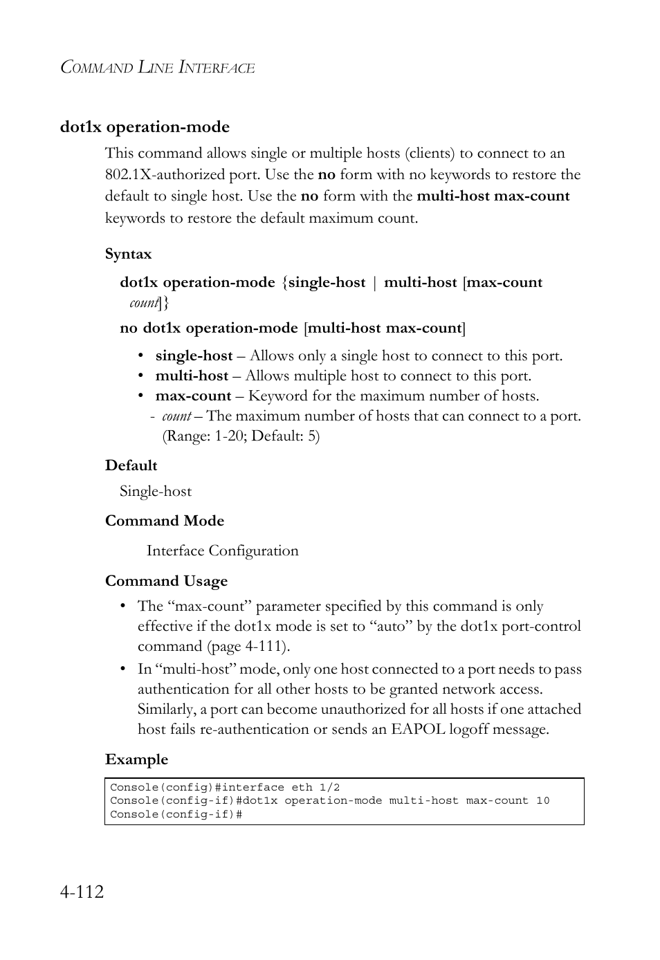 Dot1x operation-mode, Dot1x operation-mode -112 | SMC Networks TigerSwitch User Manual | Page 354 / 518