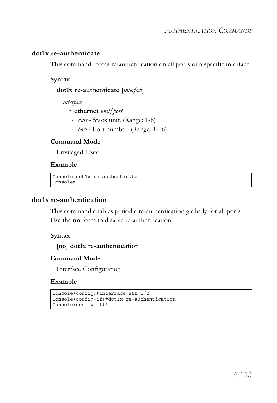 Dot1x re-authenticate, Dot1x re-authentication | SMC Networks TigerSwitch User Manual | Page 355 / 518