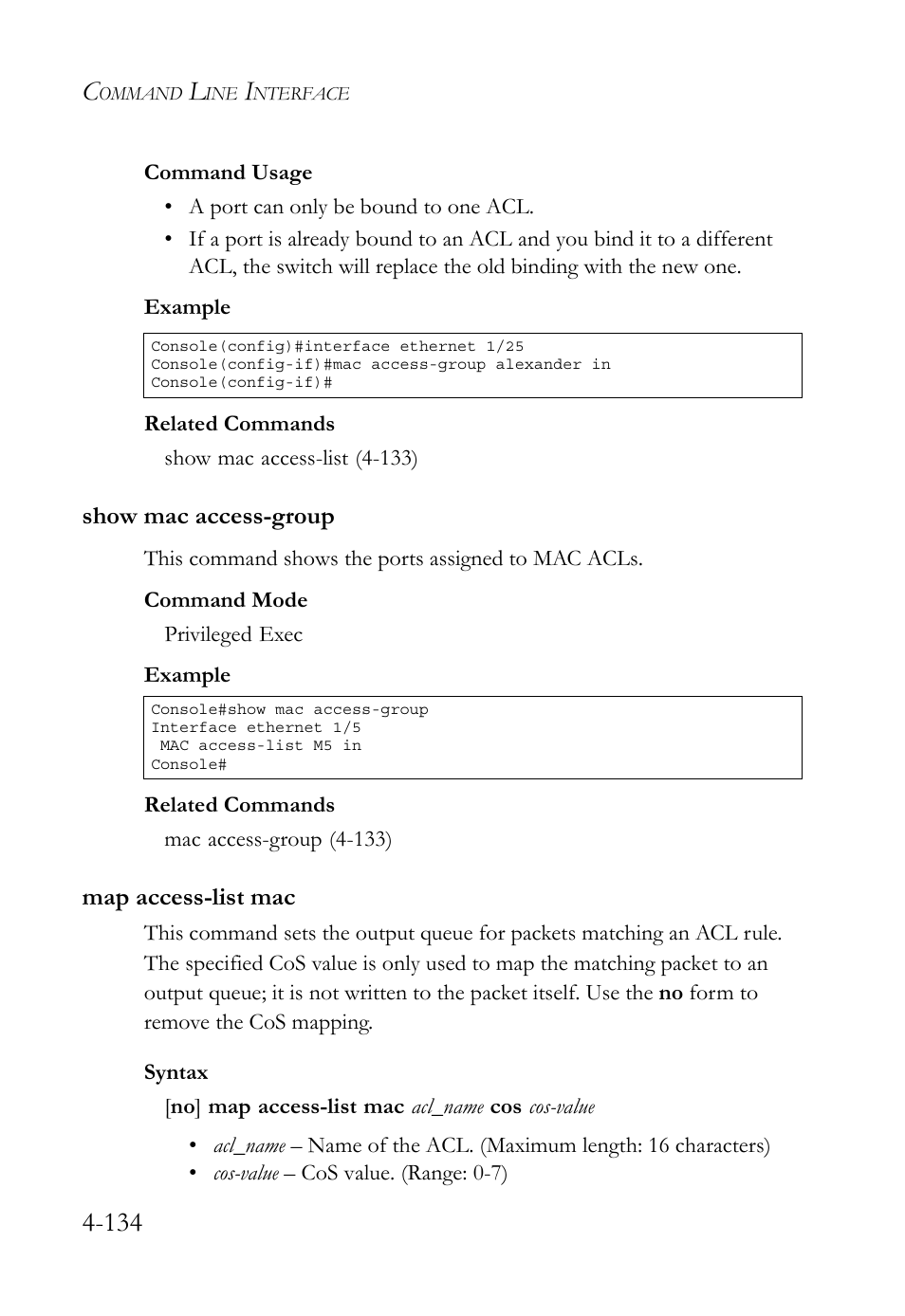 Show mac access-group, Map access-list mac | SMC Networks TigerSwitch User Manual | Page 376 / 518