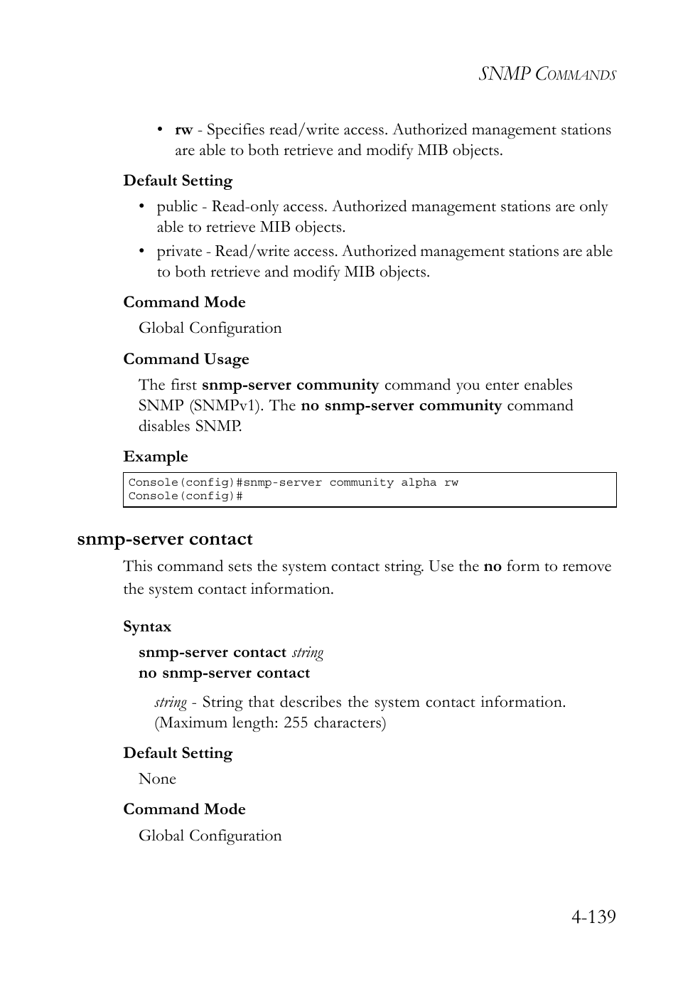 Snmp-server contact, Snmp-server contact -139, Snmp c | SMC Networks TigerSwitch User Manual | Page 381 / 518