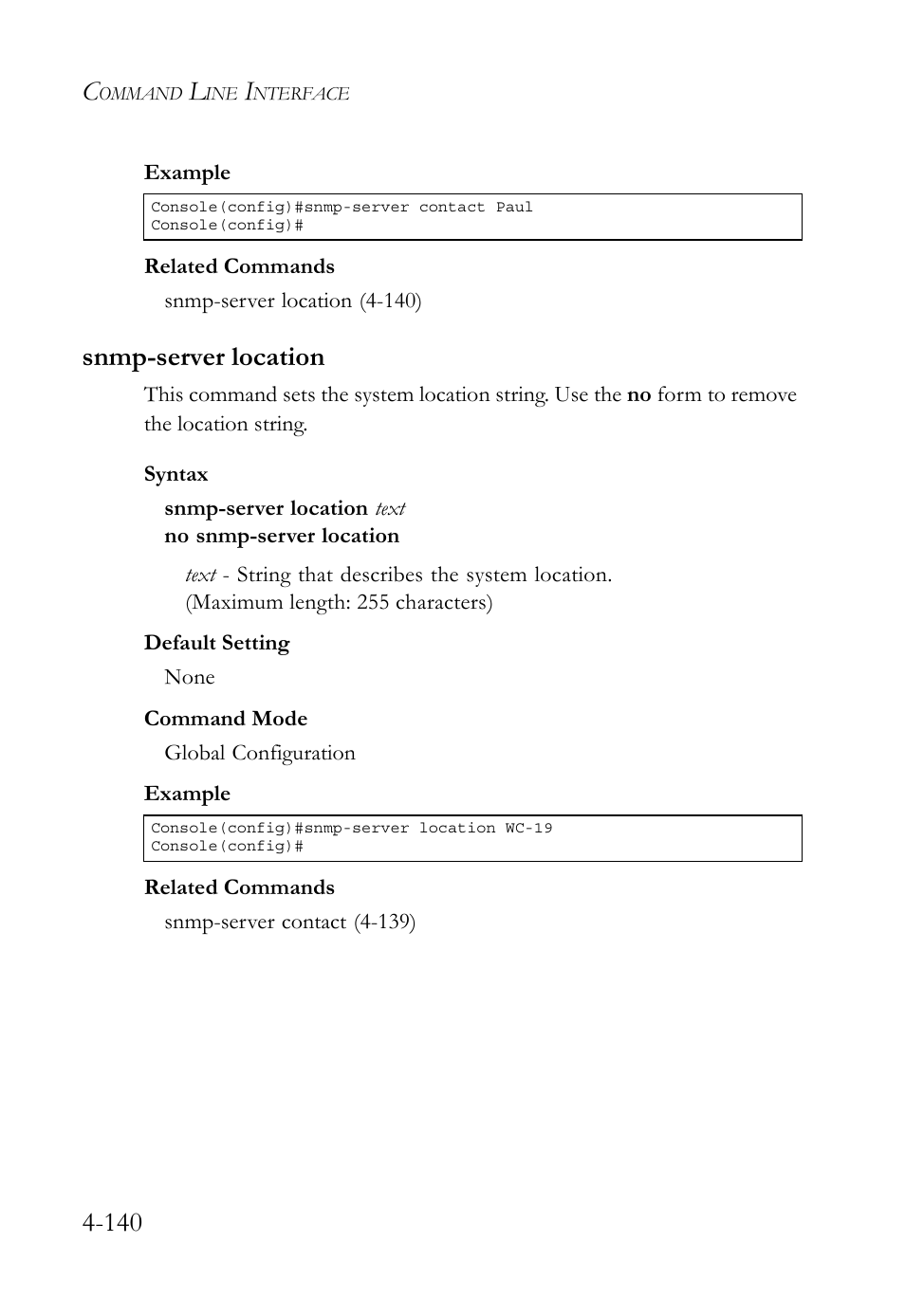 Snmp-server location, Snmp-server location -140 | SMC Networks TigerSwitch User Manual | Page 382 / 518