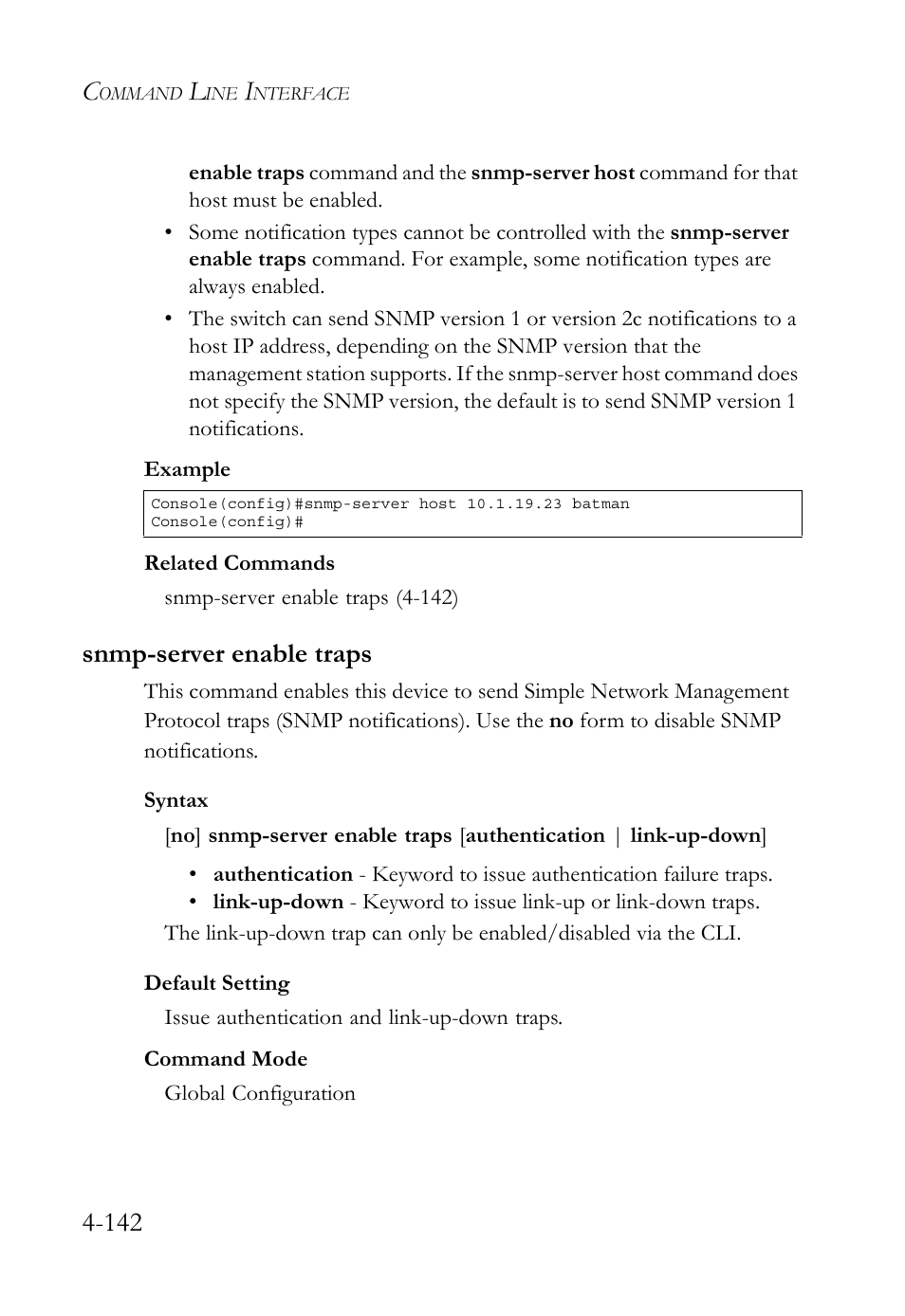 Snmp-server enable traps, Snmp-server enable traps -142 | SMC Networks TigerSwitch User Manual | Page 384 / 518