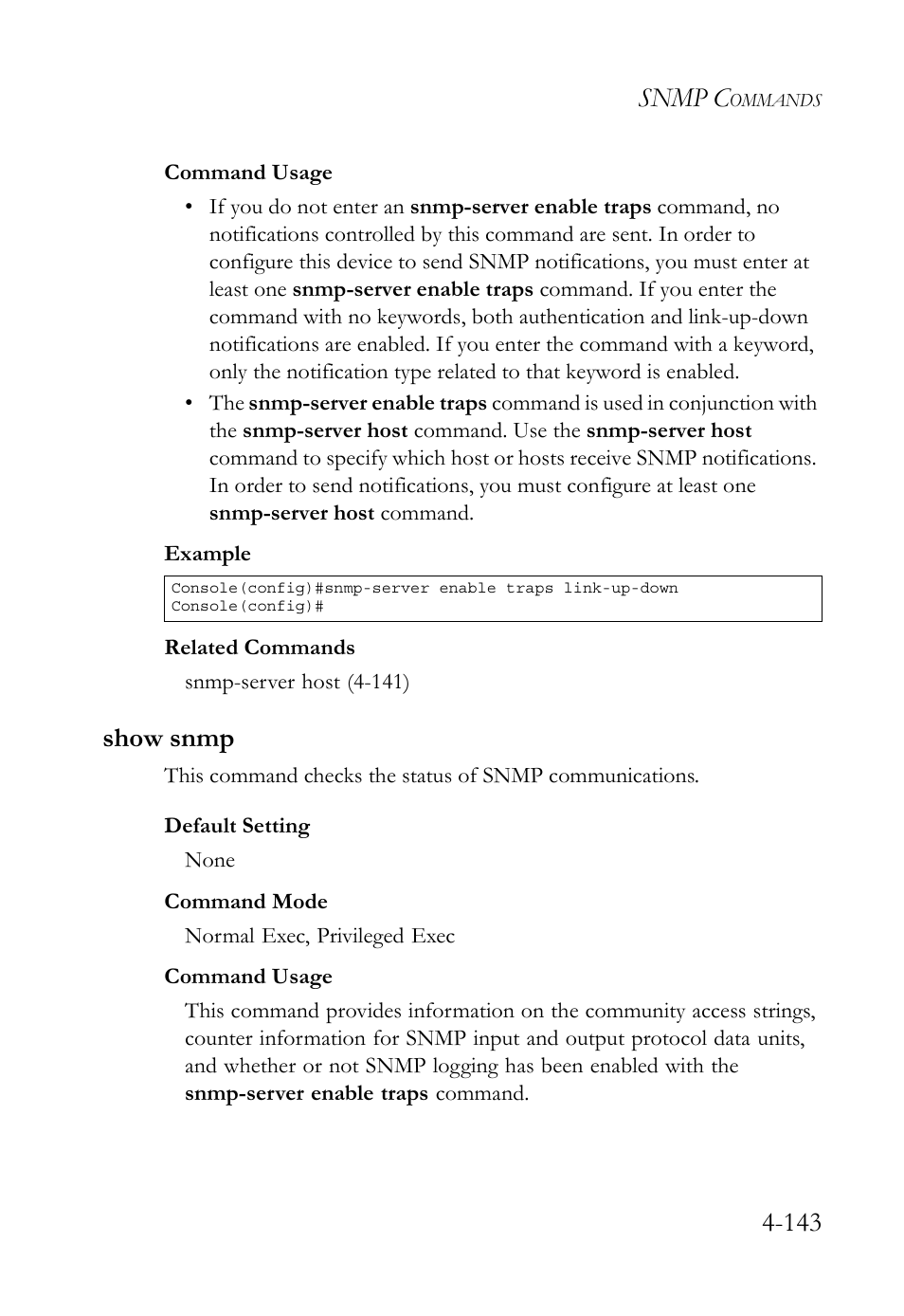 Show snmp, Show snmp -143, Snmp c | SMC Networks TigerSwitch User Manual | Page 385 / 518