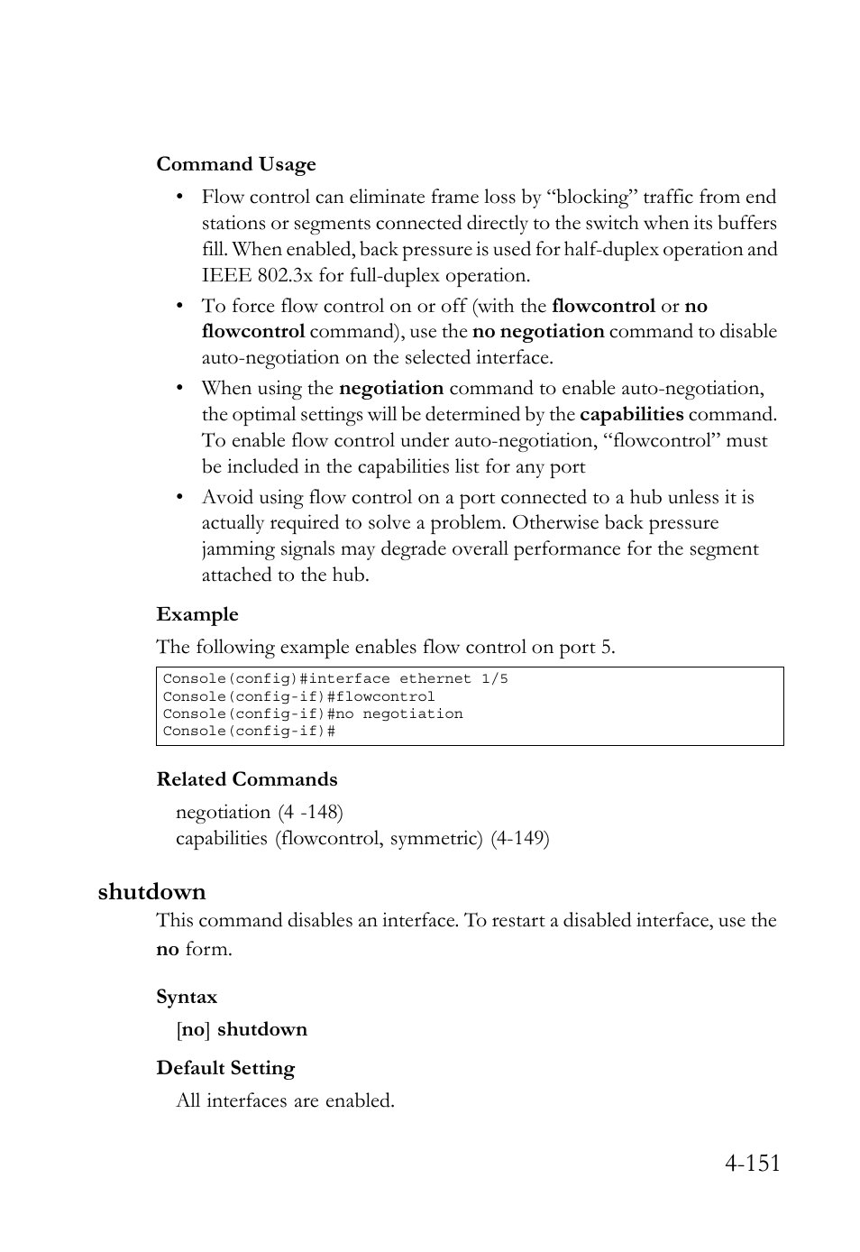 Shutdown, Shutdown -151, Shutdown (4-151) | SMC Networks TigerSwitch User Manual | Page 393 / 518