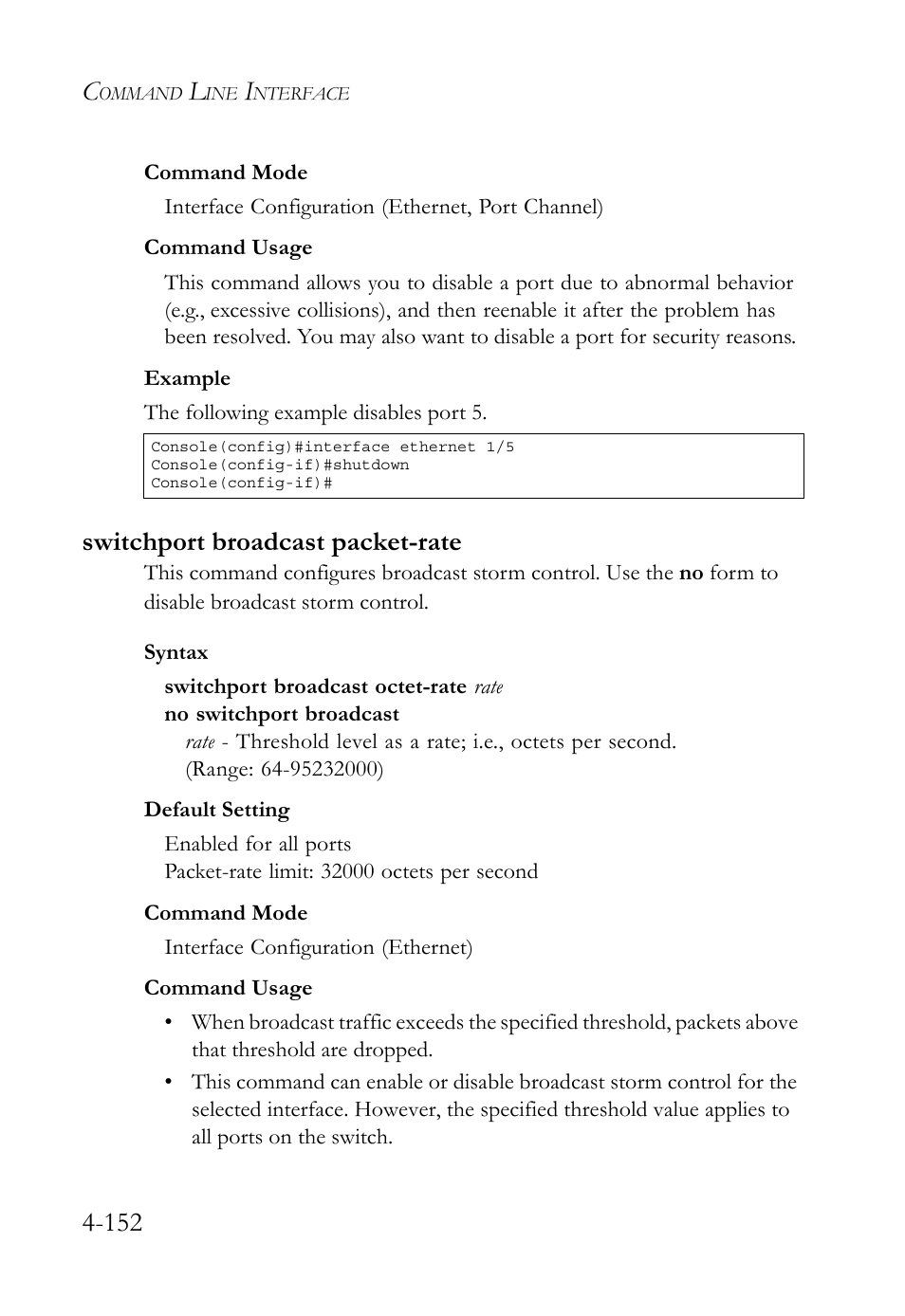 Switchport broadcast packet-rate, Switchport broadcast packet-rate -152 | SMC Networks TigerSwitch User Manual | Page 394 / 518