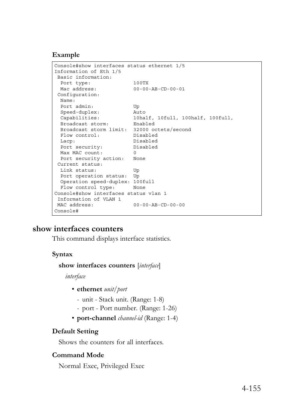 Show interfaces counters, Show interfaces counters -155 | SMC Networks TigerSwitch User Manual | Page 397 / 518