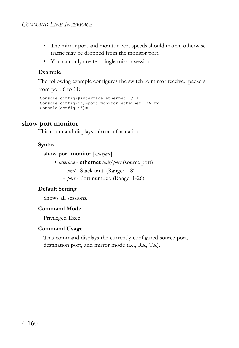 Show port monitor, Show port monitor -160 | SMC Networks TigerSwitch User Manual | Page 402 / 518