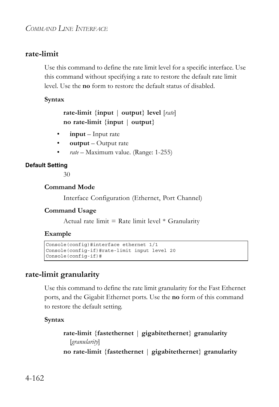 Rate-limit, Rate-limit granularity, Rate-limit -162 rate-limit granularity -162 | 162 rate-limit | SMC Networks TigerSwitch User Manual | Page 404 / 518