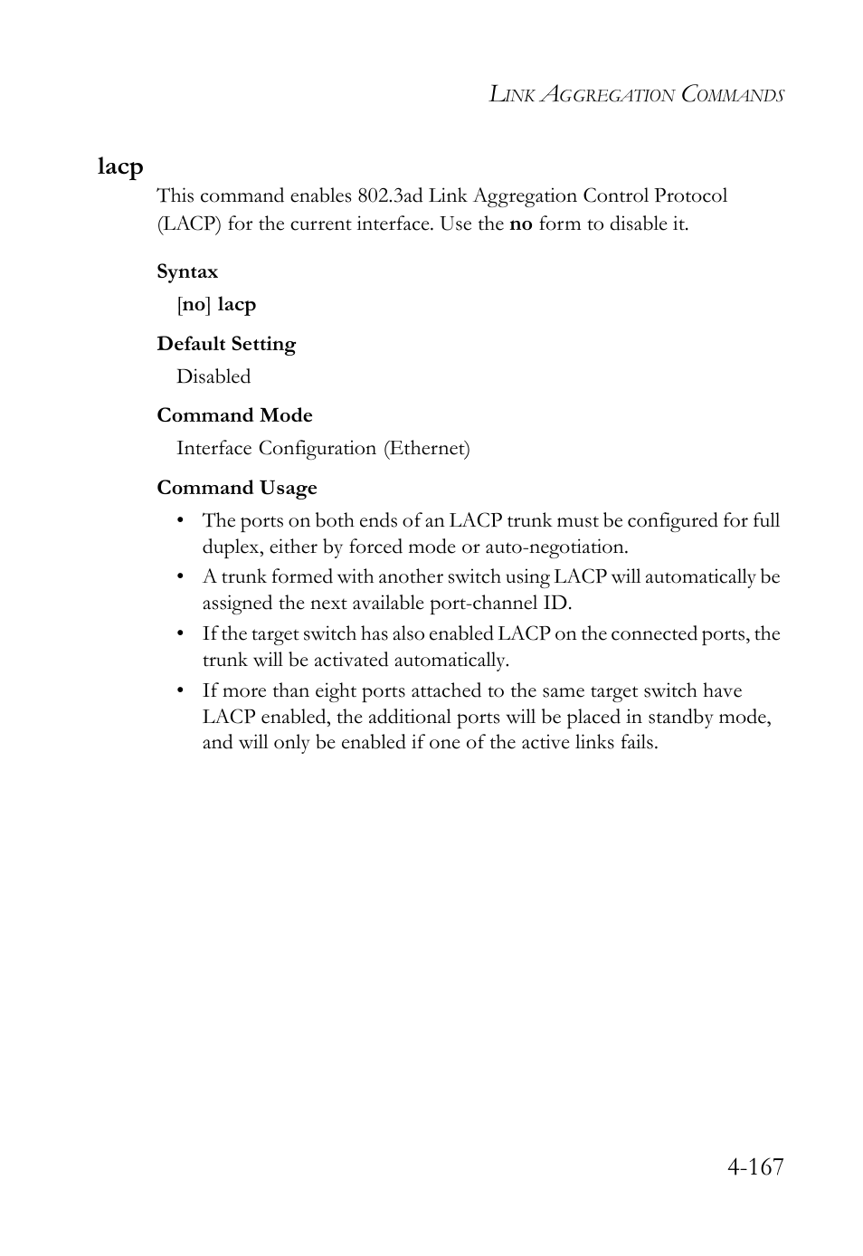 Lacp, Lacp -167, 167 lacp | SMC Networks TigerSwitch User Manual | Page 409 / 518