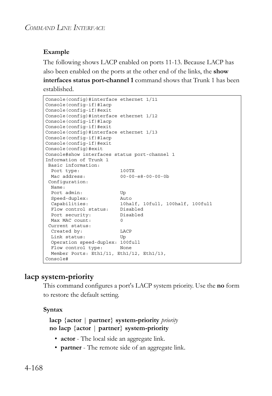 Lacp system-priority, Lacp system-priority -168 | SMC Networks TigerSwitch User Manual | Page 410 / 518