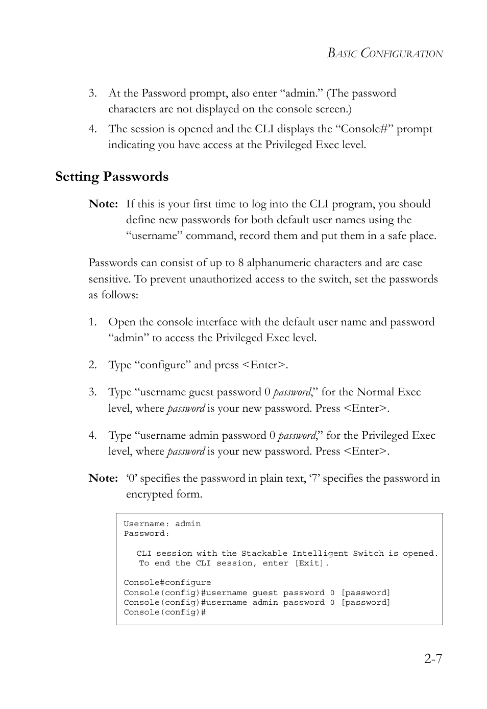 Setting passwords, Setting passwords -7 | SMC Networks TigerSwitch User Manual | Page 43 / 518